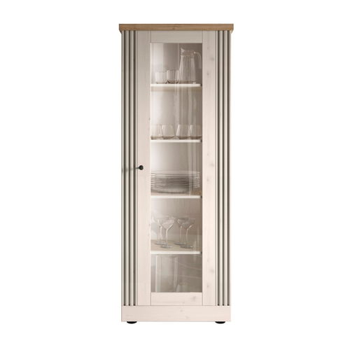 Vitrine 1 Porte Décor Chêne Cadiz Et Blanc Meringué H192 Cm