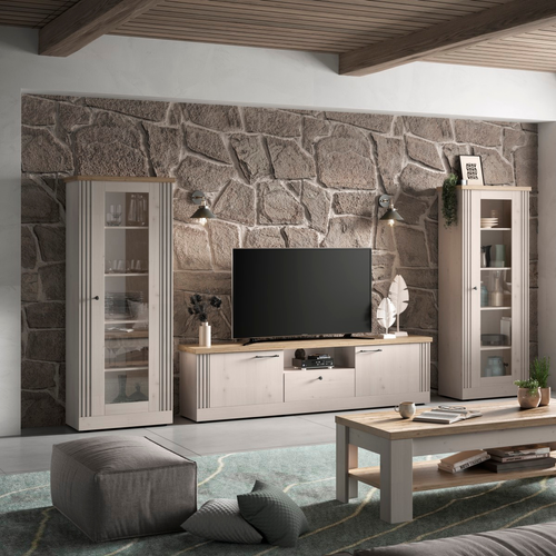 Vitrine 1 Porte Décor Chêne Cadiz Et Blanc Meringué H192 Cm