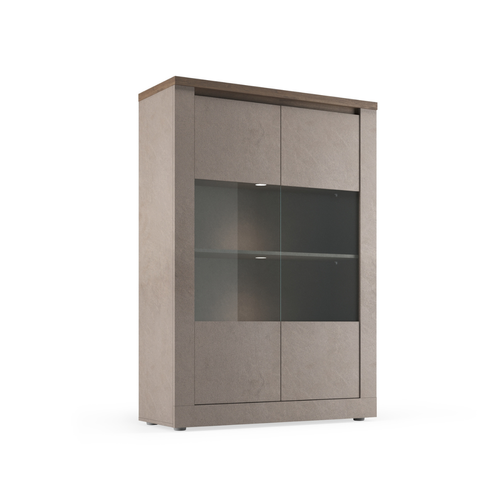 Vitrine 2 Portes, 3 Étagères En Bois Effet Bronze Et Mercure H160 Cm