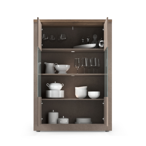 Vitrine 2 Portes, 3 Étagères En Bois Effet Bronze Et Mercure H160 Cm