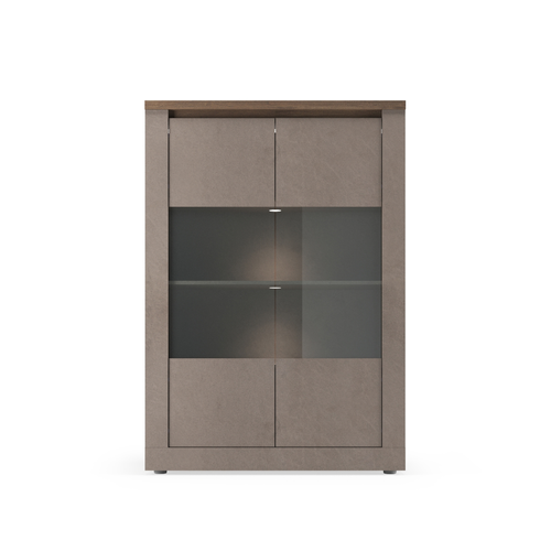Vitrine 2 Portes, 3 Étagères En Bois Effet Bronze Et Mercure H160 Cm