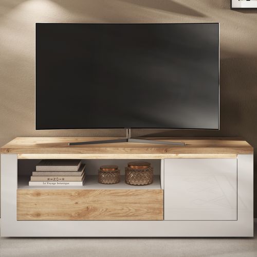 Meuble TV LEDL.160 cm ISCHIA chêne et blanc
