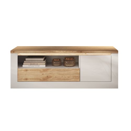 Meuble TV LEDL.160 cm ISCHIA chêne et blanc