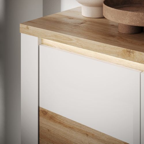 Buffet LED 3 portes 160 cm ISCHIA imitation chêne et blanc