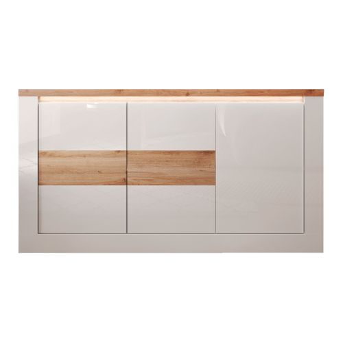 Buffet LED 3 portes 160 cm ISCHIA imitation chêne et blanc
