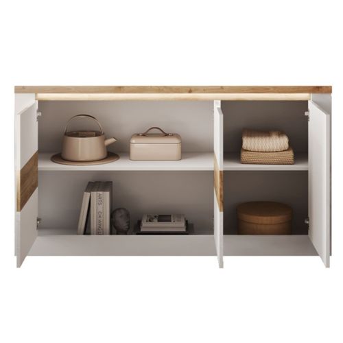 Buffet LED 3 portes 160 cm ISCHIA imitation chêne et blanc