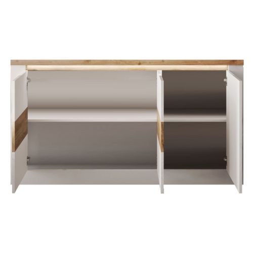Buffet LED 3 portes 160 cm ISCHIA imitation chêne et blanc