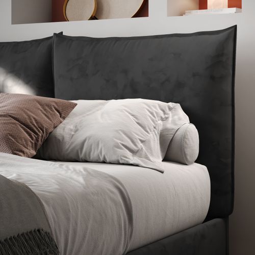 Lit coffre avec sommier relevable 140x190 cm TONY en velours gris