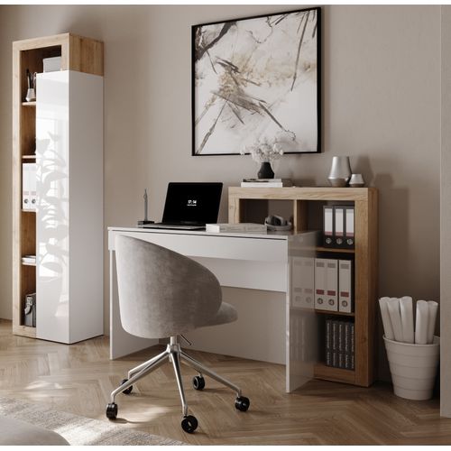 Bureau Droit Avec Rangements Leandre Imitation Chêne Et Blanc