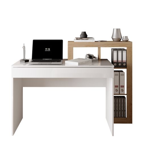 Bureau Droit Avec Rangements Leandre Imitation Chêne Et Blanc