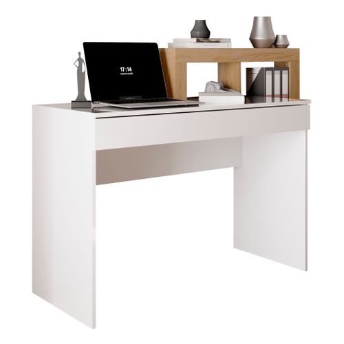 Bureau Droit Avec Rangements Leandre Imitation Chêne Et Blanc