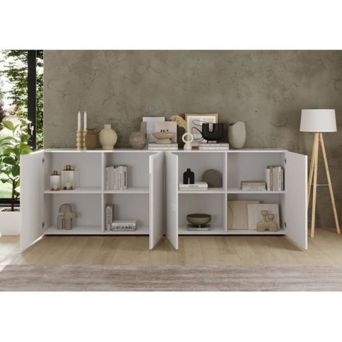 Riccione Buffet Contemporain 4 Portes Blanc Laqué Brillant 241x42x84 Cm - Aucune