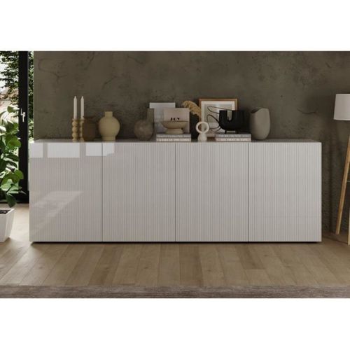 Riccione Buffet Contemporain 4 Portes Blanc Laqué Brillant 241x42x84 Cm - Aucune