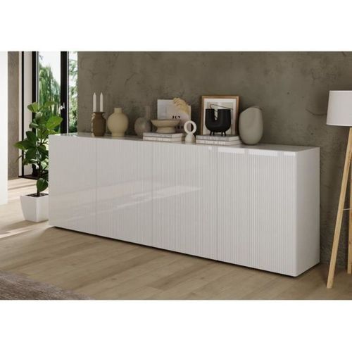Riccione Buffet Contemporain 4 Portes Blanc Laqué Brillant 241x42x84 Cm - Aucune