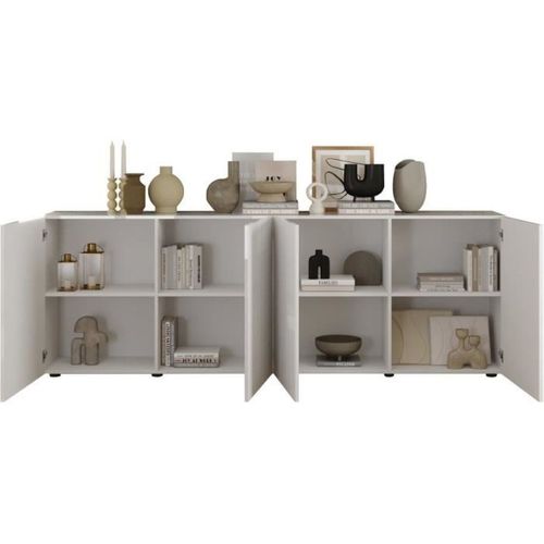 Riccione Buffet Contemporain 4 Portes Blanc Laqué Brillant 241x42x84 Cm - Aucune