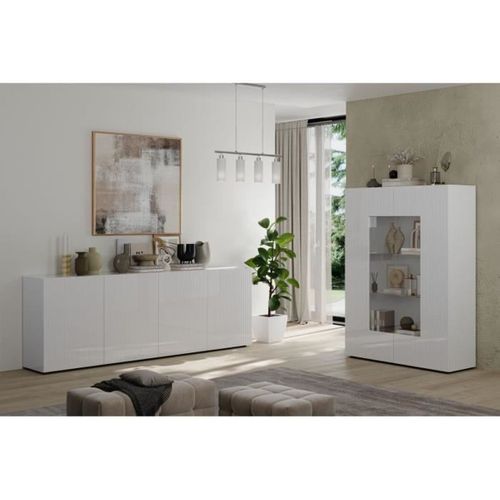 Riccione Buffet Contemporain 4 Portes Blanc Laqué Brillant 241x42x84 Cm - Aucune
