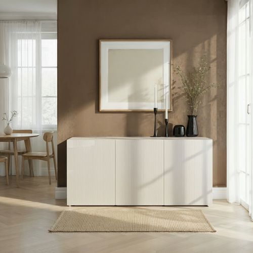 Buffet 3 portes 180 cm ELENA blanc laque brillant