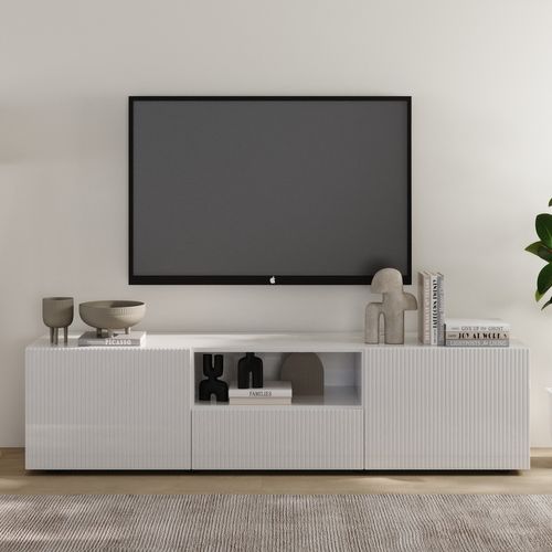 Meuble TV L.184 cm ELENA blanc laqué brillant