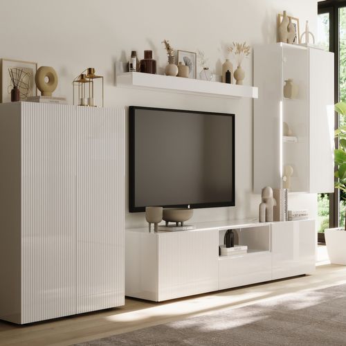 Meuble TV L.184 cm ELENA blanc laqué brillant