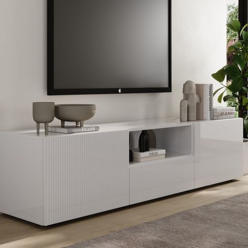 Meuble TV L.184 cm ELENA blanc laqué brillant