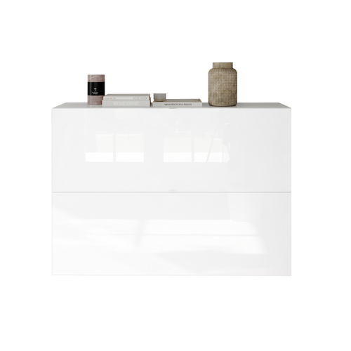 Meuble à Chaussures 2 Abattants Décor Blanc Brillant L110 Cm