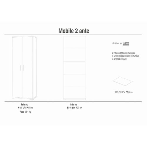 Armoire De Rangement 2 Portes H199 L71 Marron