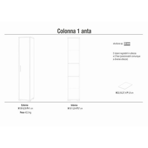 Colonne 1 Porte H199 L38 Kit - Gris