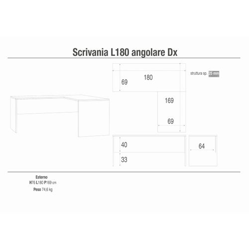 Bureau D’angle Droit L180 En Kit - Marron