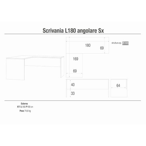 Bureau D’angle Gauche L180 En Kit - Marron