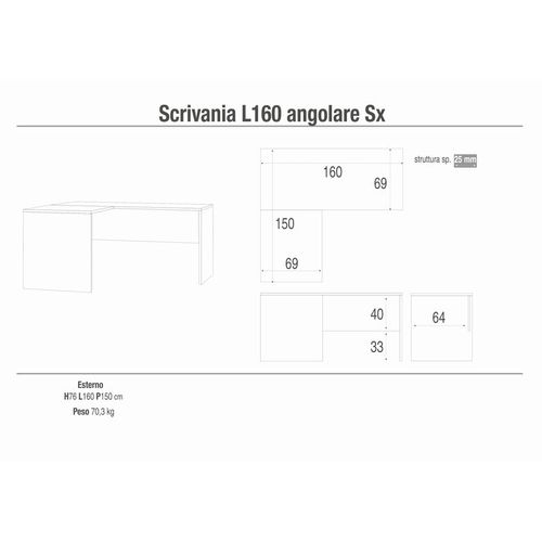 Bureau D’angle Gauche L160 En Kit - Métal-clair