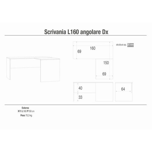 Bureau D’angle Droit L160 En Kit - Marron