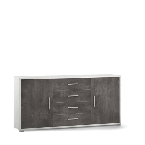 Armoire 2 Portes 4 Tiroirs H84 L174 Kit - Gris Et Noir