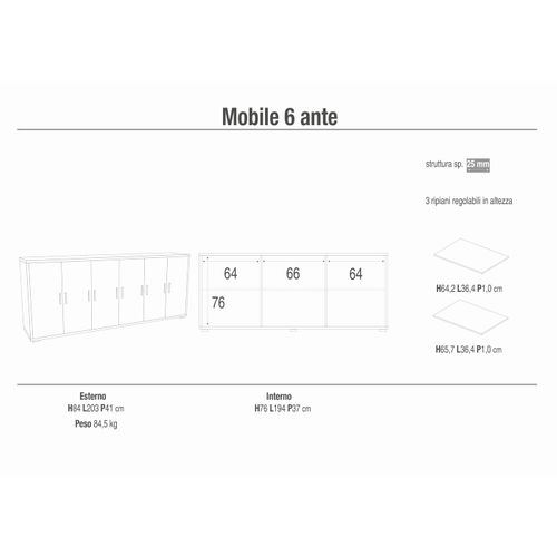 Kit Armoire 6 Portes H84 L203 - Marron