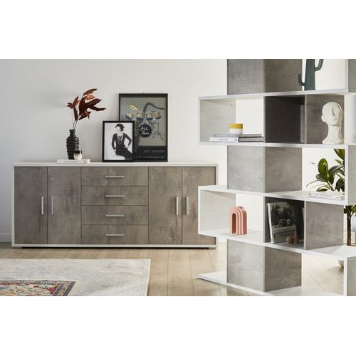 Armoire 4 Portes 4 Tiroirs H84 L203 Kit - Gris Et Noir
