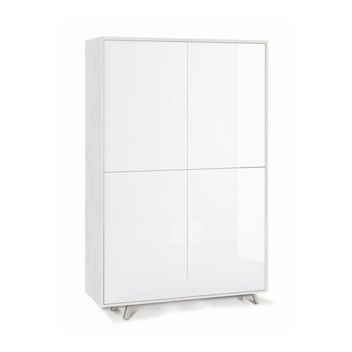 Armoire 4 Portes H161 L108 Kit Push-pull - Gris Et Blanc Brillant
