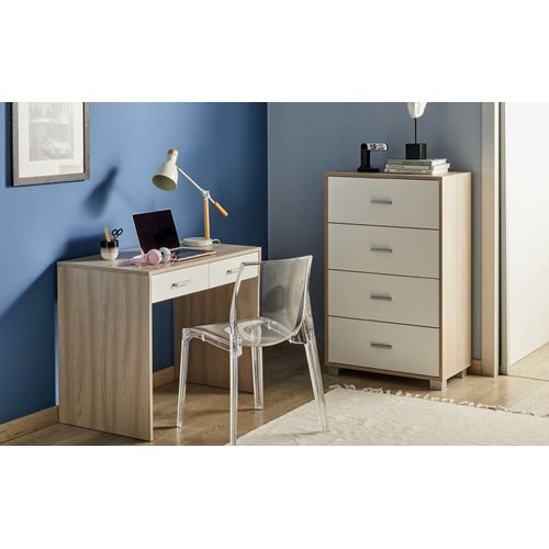 Bureau 2 Tiroirs L90 Kit - Blanc Et Beige