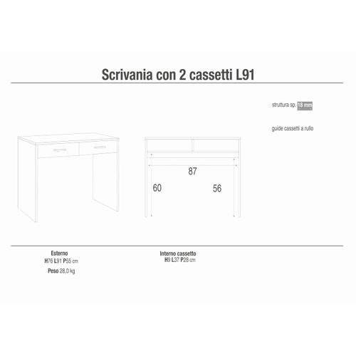 Bureau 2 Tiroirs L90 Kit - Blanc Et Beige