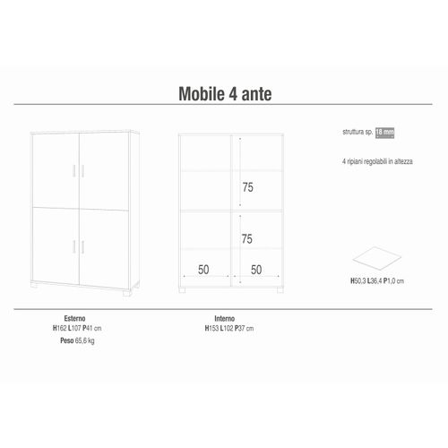 Armoire 4 Portes H161 L108 Kit - Métal-clair Et Blanc Brillant