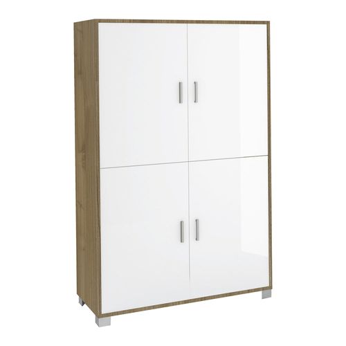 Armoire 4 Portes H161 L108 Kit - Marron Et Blanc Brillant