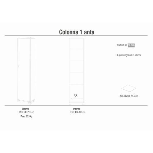 Colonne 1 Kit De Porte H190 L43 - Marron