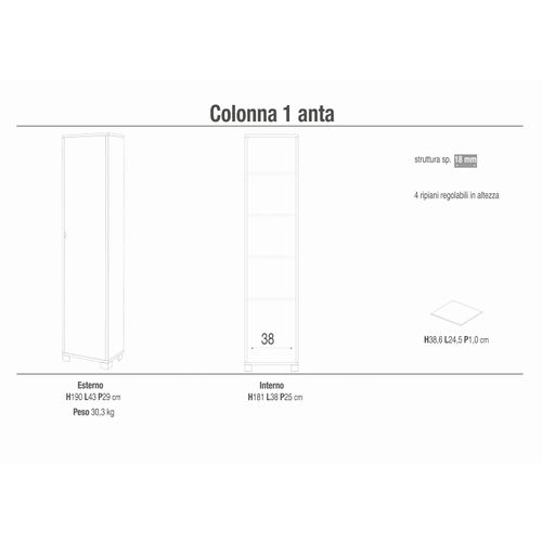 Colonne 1 Kit De Porte H190 L43 - Noir Et Marron