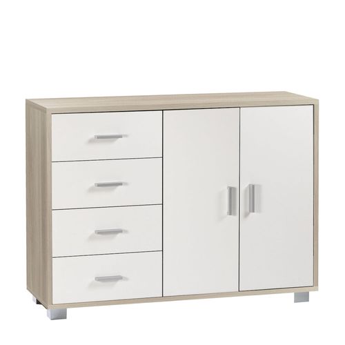 Armoire 2 Portes 4 Tiroirs H84 L174 Kit - Beige Et Blanc