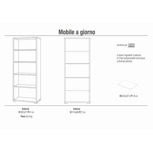 Bibliothèque Ouverte 71x41x199 Cm - Gris