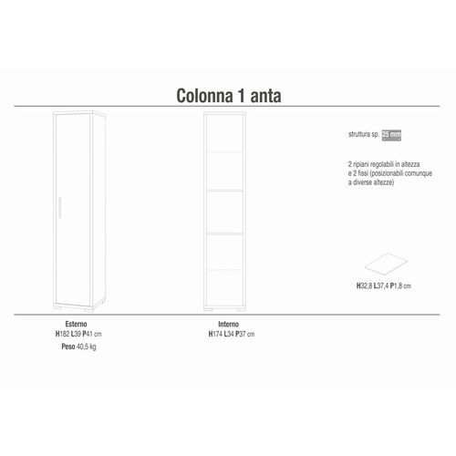 Colonne 1 Porte H182 L38 Kit - Gris