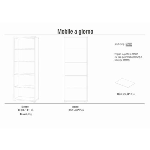 Bibliothèque Ouverte 71x41x199 Cm - Gris