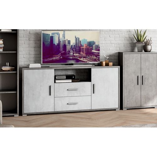 Armoire 2 Portes 2 Tiroirs H174 L84 Kit - Gris Et Métal-clair