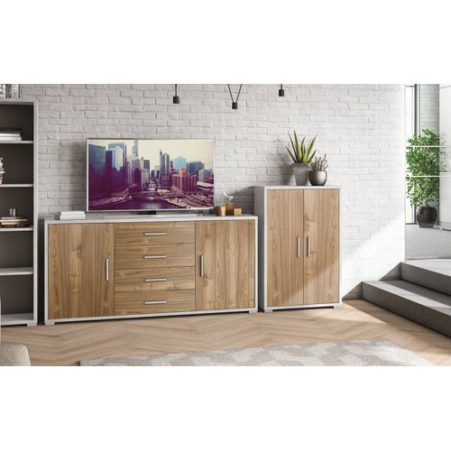 Armoire 2 Portes 4 Tiroirs H84 L174 Kit - Gris