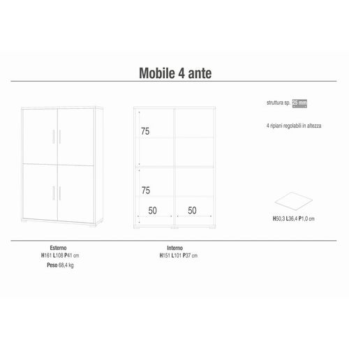 Armoire 4 Portes H161 L108 Kit - Métal-clair
