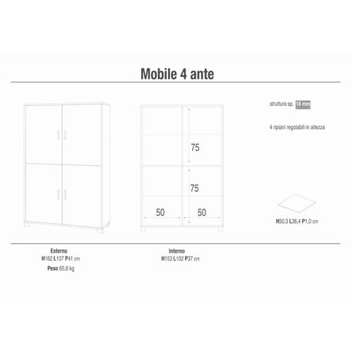Armoire 4 Portes H161 L108 Kit - Blanc