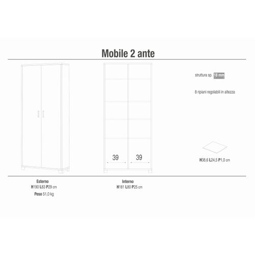 Armoire 2 Portes H190 L83 Kit - Blanc